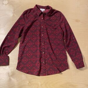 Jaclyn Smith Burgundy Geometric Button Up Shirt Small (QL)